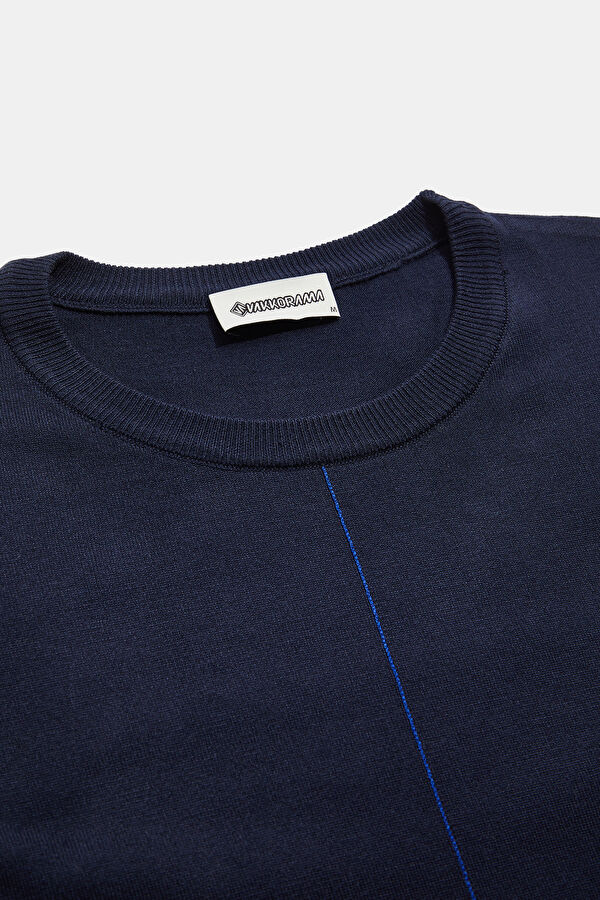 Navy Blue Viscose Knit Men's Sweater 3