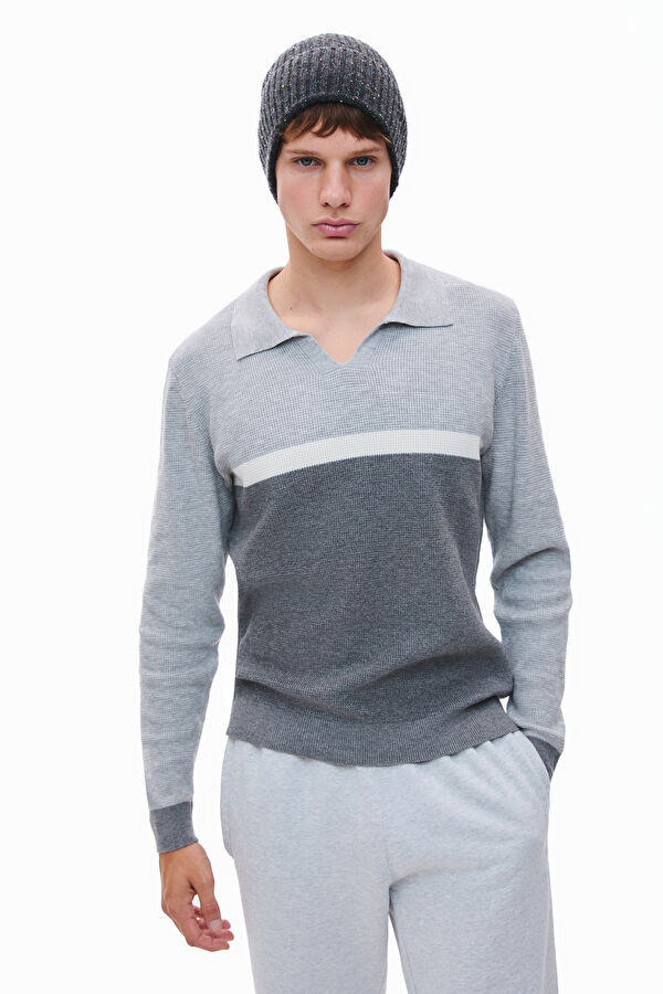 Grey Viscose Knit Men's Sweater