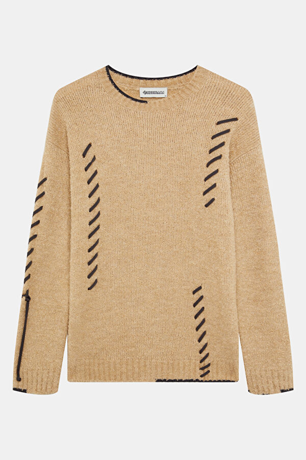 Beige Men's Knit Sweater with Rope Detail