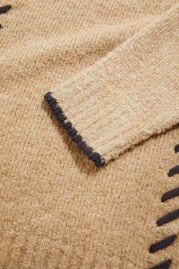 Beige Men's Knit Sweater with Rope Detail 4