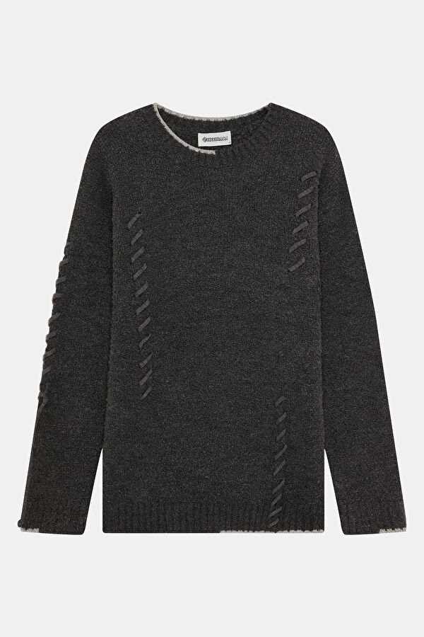 Anthracite Men's Knit Sweater with Rope Detail
