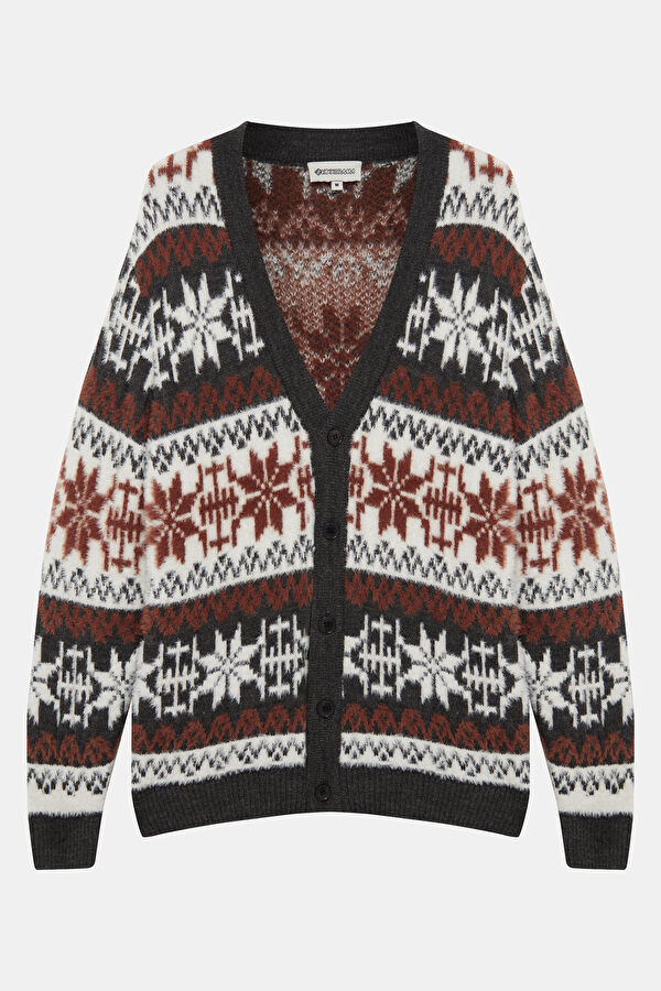 Multicolored Knit Patterned Men's Cardigan