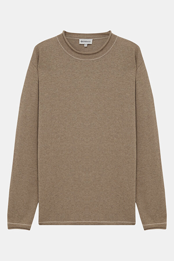 Beige Wool Knit Men's Sweater