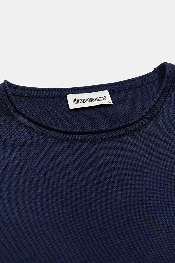 Navy Blue Viscose Knit Men's Sweater 3