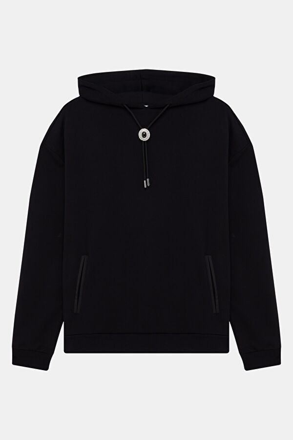 Siyah Kapuşonlu Erkek Sweatshirt
