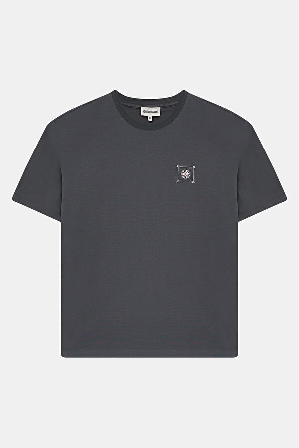 Smoke Grey Crew Neck Printed Men's T-Shirt 4