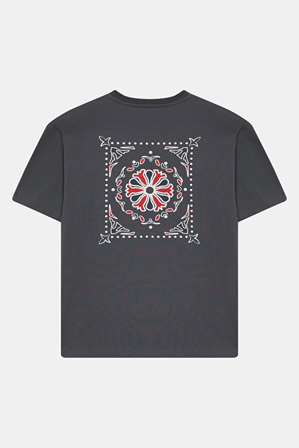 Smoke Grey Crew Neck Printed Men's T-Shirt 5