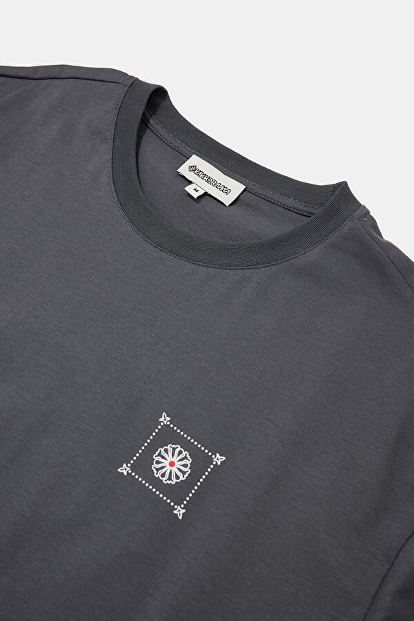 Smoke Grey Crew Neck Printed Men's T-Shirt 6