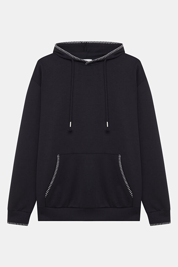Siyah Kapuşonlu Erkek Sweatshirt