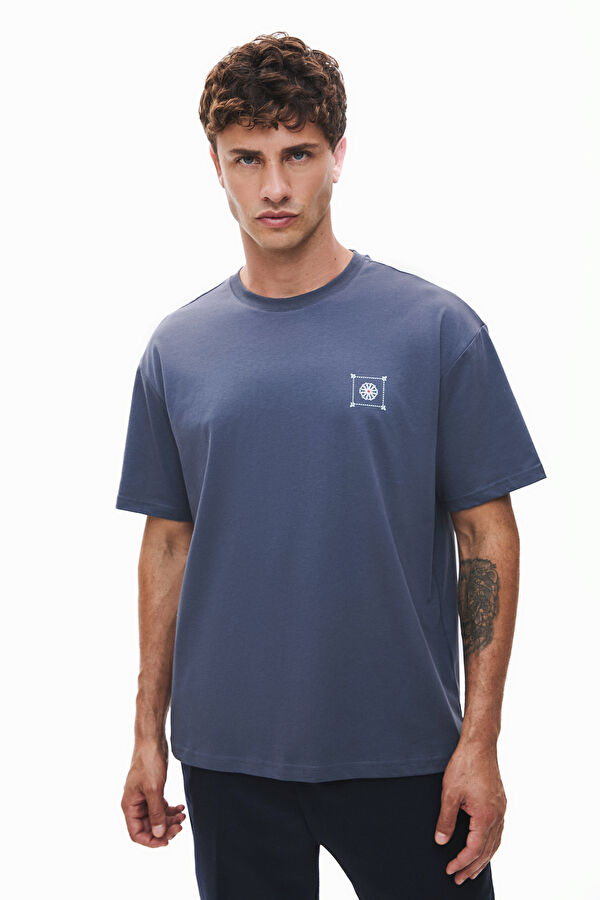 Smoke Grey Crew Neck Printed Men's T-Shirt