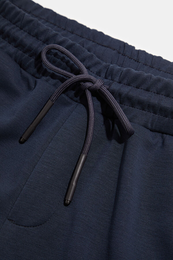 Navy Blue Straight Leg Modal Sport Men's Trousers 3