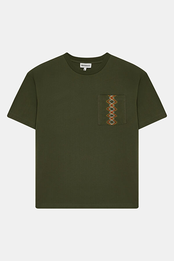 Khaki Crew Neck Embroidered Men's T-Shirt 4
