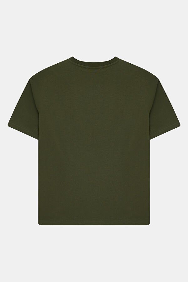 Khaki Crew Neck Embroidered Men's T-Shirt 5