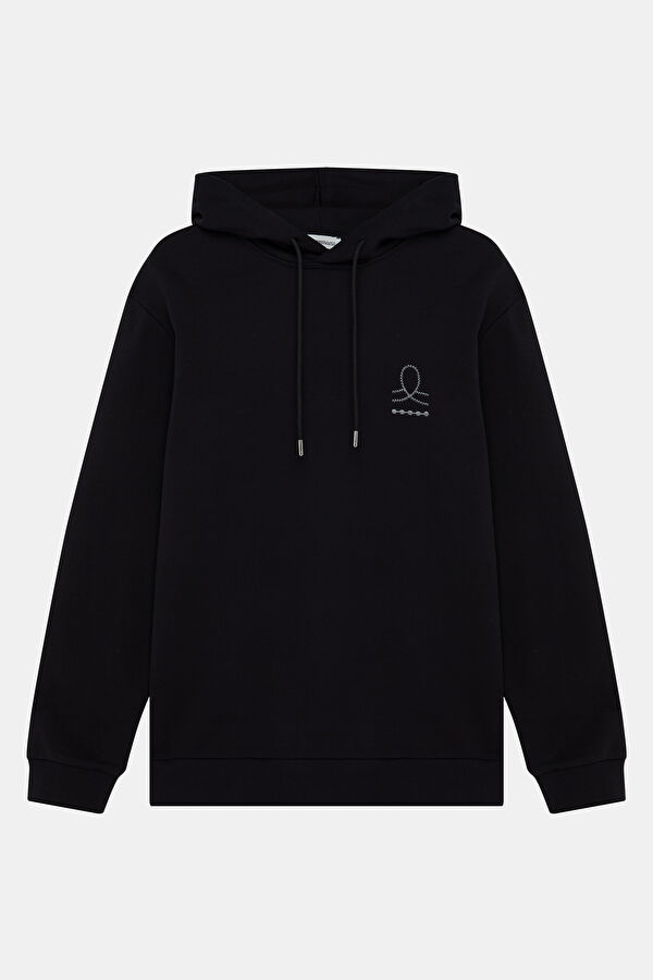 Siyah Kapuşonlu Erkek Sweatshirt