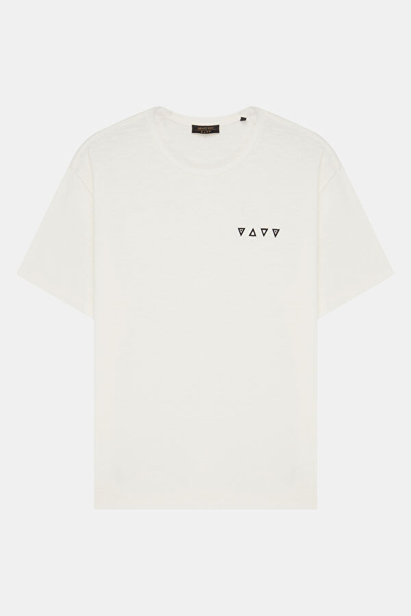 Relax Kalıp Krem Bisiklet Yaka Erkek T-Shirt