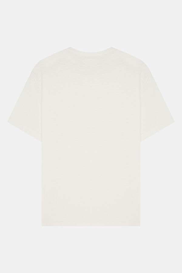 Relax Kalıp Krem Bisiklet Yaka Erkek T-Shirt 2