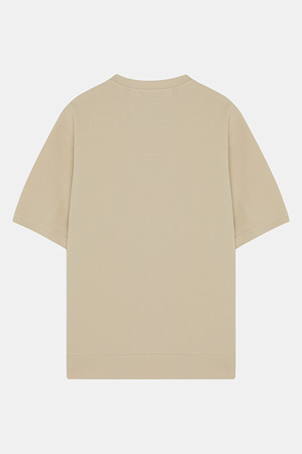 Relax Kalıp Bej Bisiklet Yaka Erkek T-Shirt 4