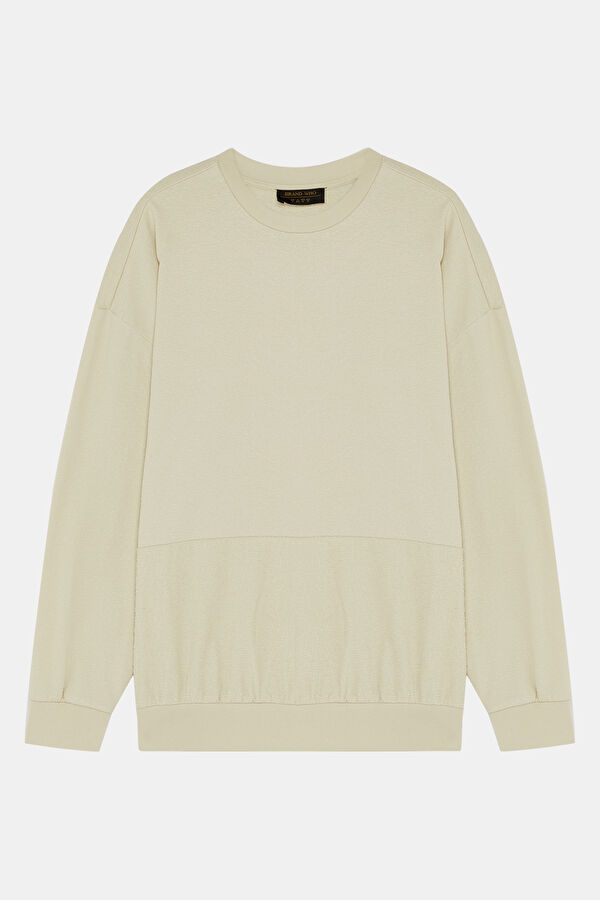 Bej Relax Kalıp Bisiklet Yaka Erkek Sweatshirt