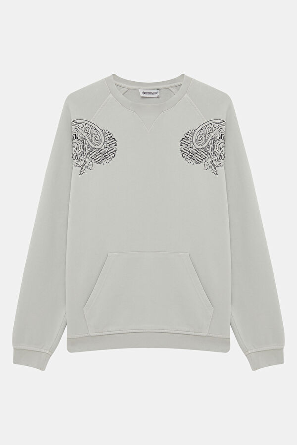 Açık Gri Bisiklet Yaka Erkek Sweatshirt