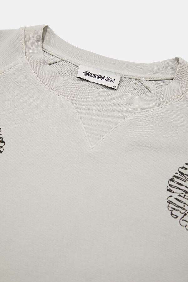 Açık Gri Bisiklet Yaka Erkek Sweatshirt 3