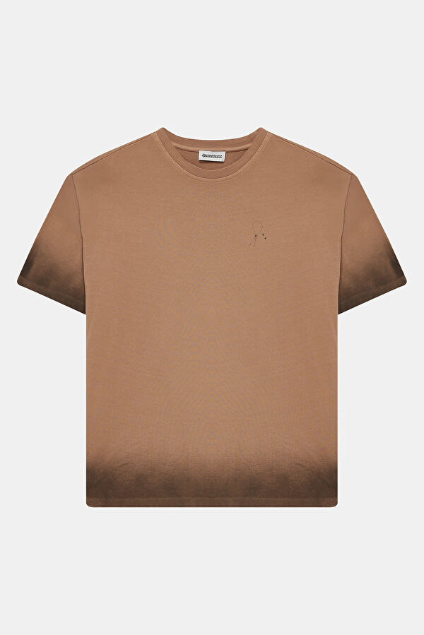 Coffee-colored crew neck printed men's T-shirt