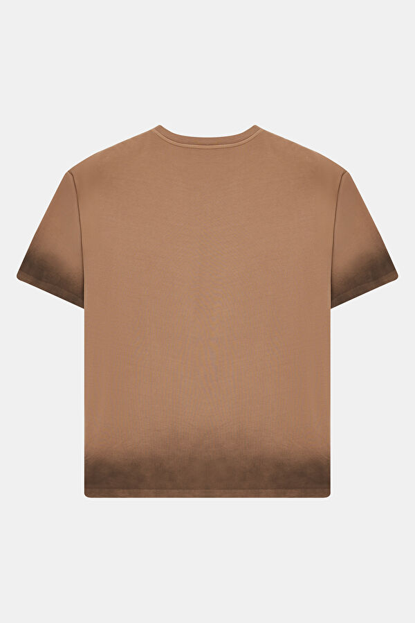 Coffee-colored crew neck printed men's T-shirt 2