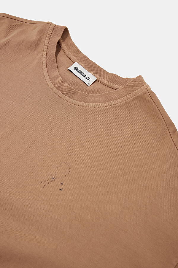 Coffee-colored crew neck printed men's T-shirt 3