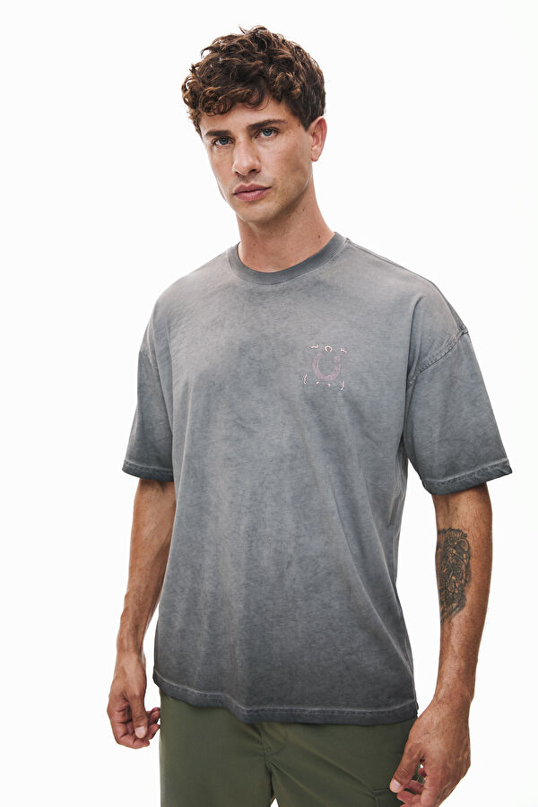 Grey Crew Neck Printed Men's T-Shirt