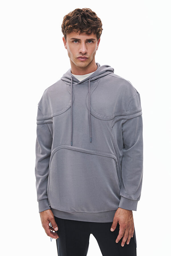 Antrasit Kapuşonlu Erkek Sweatshirt