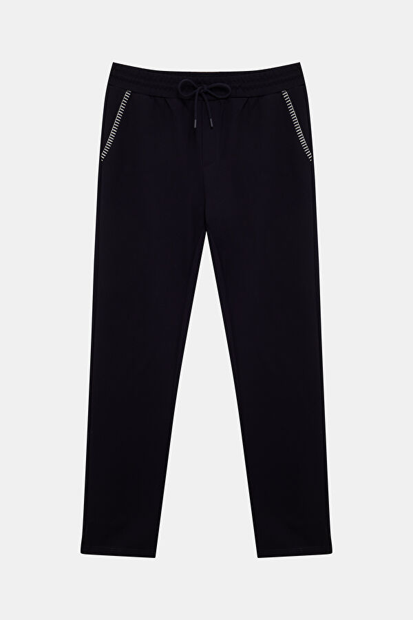 Navy Blue Straight Leg Viscose Sport Men's Trousers 3