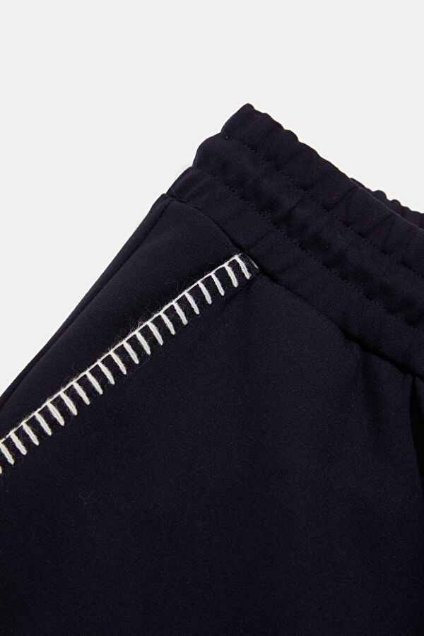 Navy Blue Straight Leg Viscose Sport Men's Trousers 5