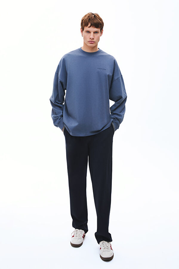 Navy Blue Straight Leg Viscose Sport Men's Trousers