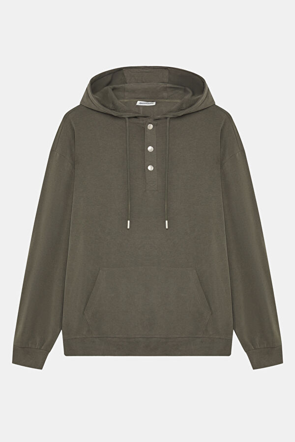 Haki Kapuşonlu Erkek Sweatshirt