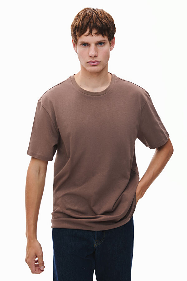 Brown Crew Neck Printed Men's T-Shirt