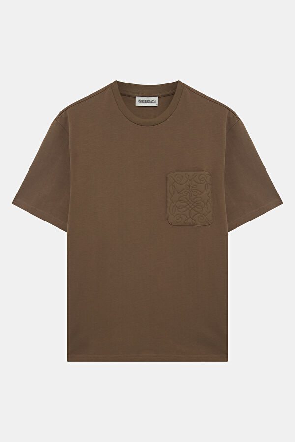 Brown Crew Neck Men's T-Shirt with Trim Details 4