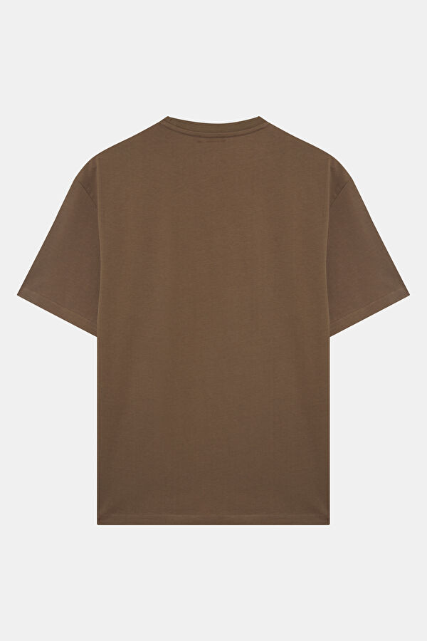 Brown Crew Neck Men's T-Shirt with Trim Details 5
