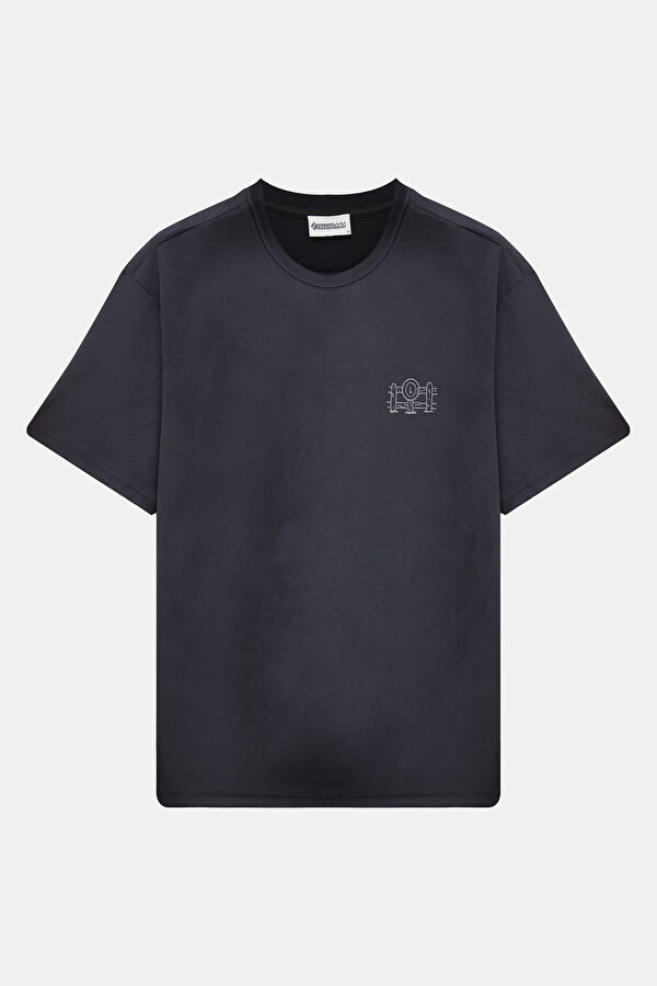 Siyah Bisiklet Yaka Baskılı Erkek T-Shirt