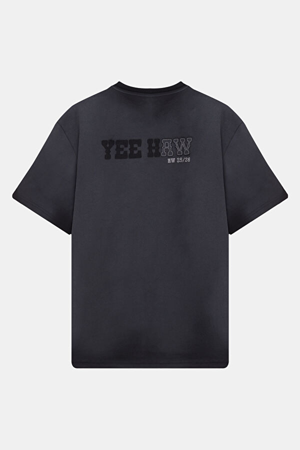 Siyah Bisiklet Yaka Baskılı Erkek T-Shirt 2