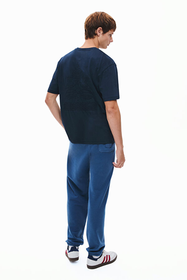 Lacivert Bisiklet Yaka Nakışlı Erkek T-Shirt 2