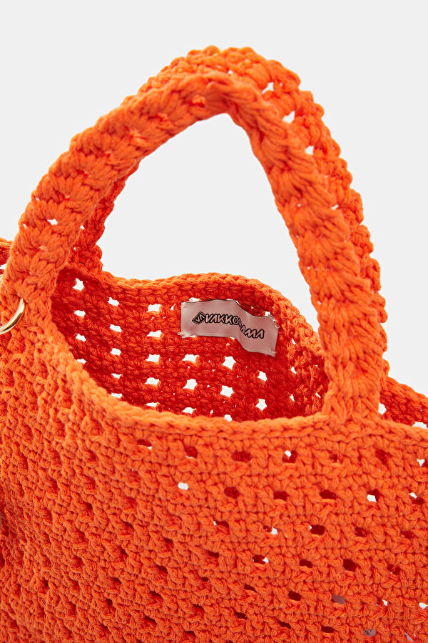 Orange Knitted Patterned Bag 5
