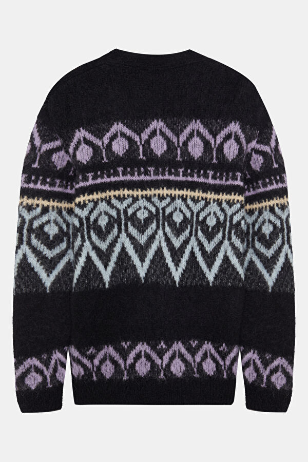 Black Patterned Alpaca Wool Knit Men's Cardigan 2