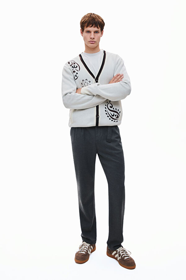 White Knitted Pattern Men's Cardigan 3