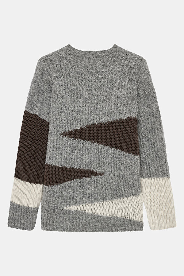 Grey Knitted Pattern Wool Sweater for Men 5