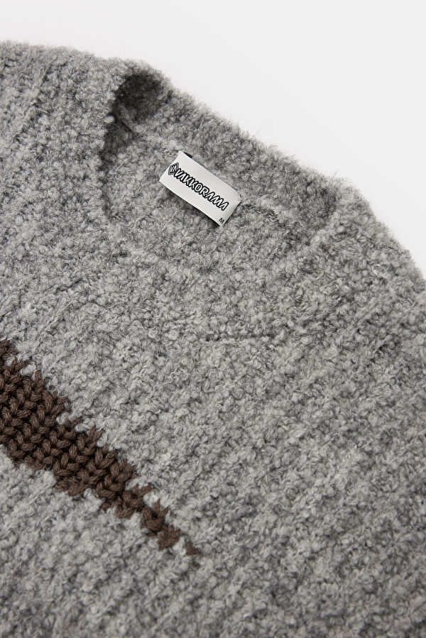 Grey Knitted Pattern Wool Sweater for Men 6