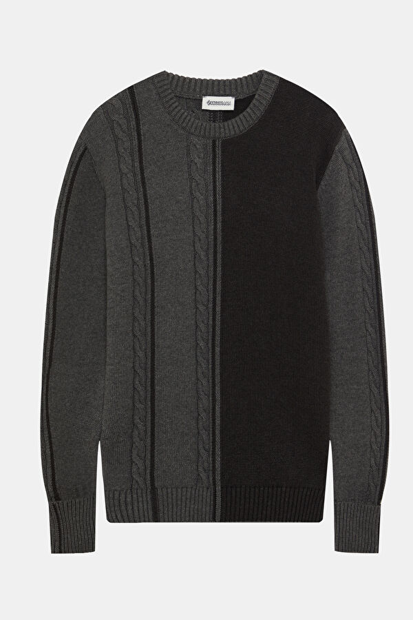 Dark Grey Knitted Pattern Men's Sweater