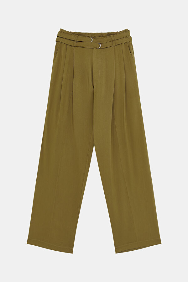Relax Fit Khaki Wide Leg Viscose Trousers
