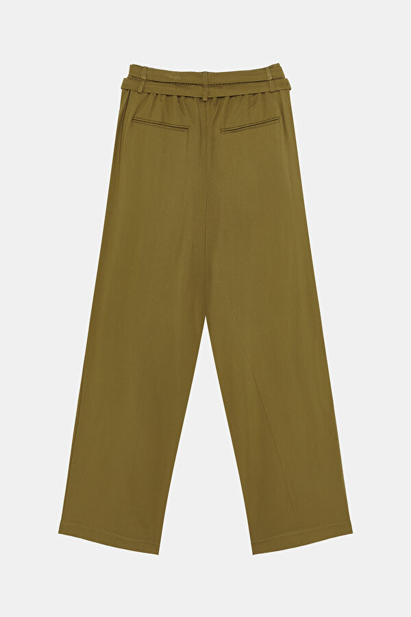Relax Fit Khaki Wide Leg Viscose Trousers 2