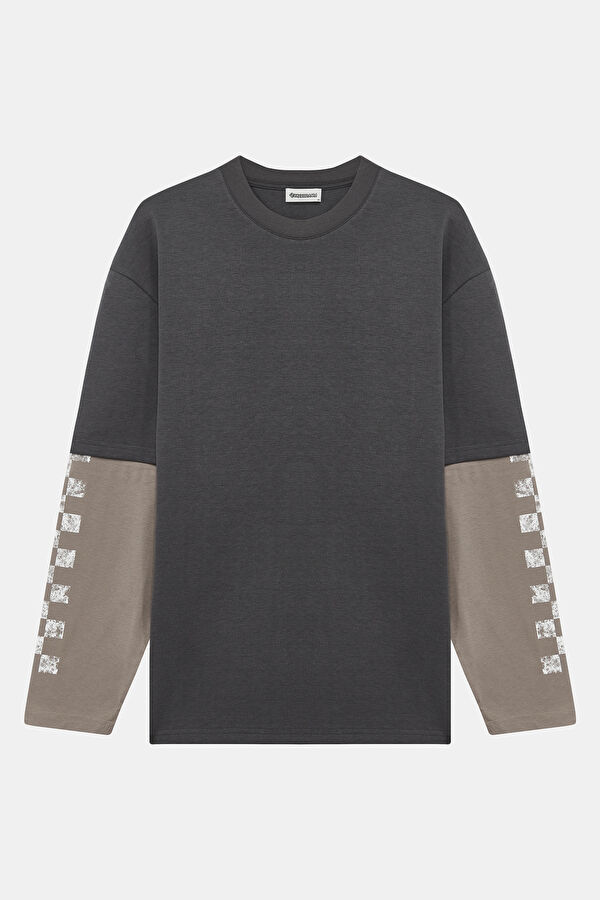 Anthracite Crew Neck Printed Men's T-Shirt 4