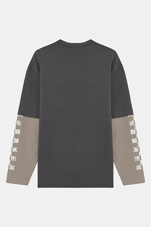 Anthracite Crew Neck Printed Men's T-Shirt 5