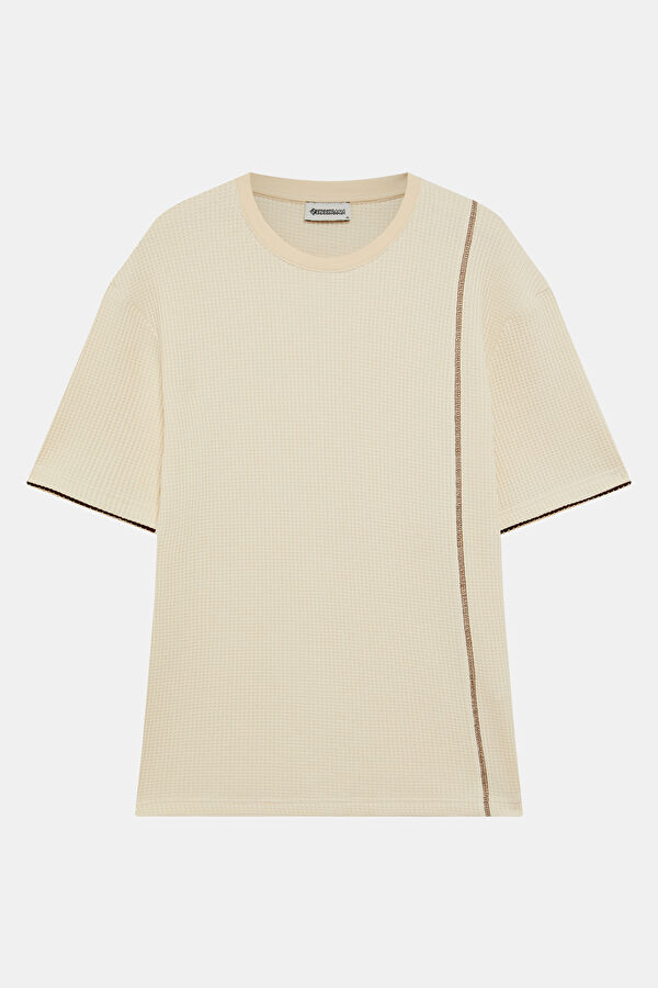 Ecru Crew Neck Textured Men's T-Shirt